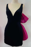 Bold Black Plunge V Bow Back Bodycon Mini Party Dress BM bride