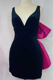 Bold Black Plunge V Bow Back Bodycon Mini Party Dress BM bride