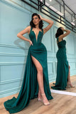 Dark Green Mermaid Evening Dress with Slit BM bride