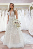 Luxury Long A-line V-neck Lace Wedding Dress With Appliques BM bride