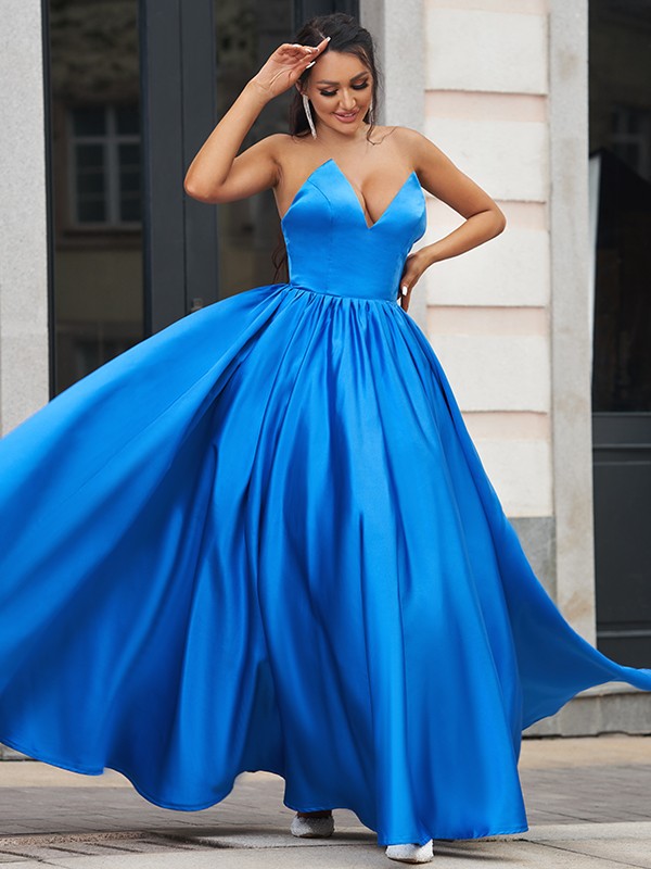 Royal Blue V-Neck Long Evening Dress BM bride