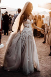 Long A-line Wedding Dress Sweetheart With 3D Floral Lace Appliques Tulle BM bride