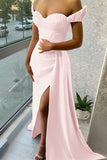 Stunning Lilac Off-the-Shoulder Evening Dress Long Split with Ruffle BM bride