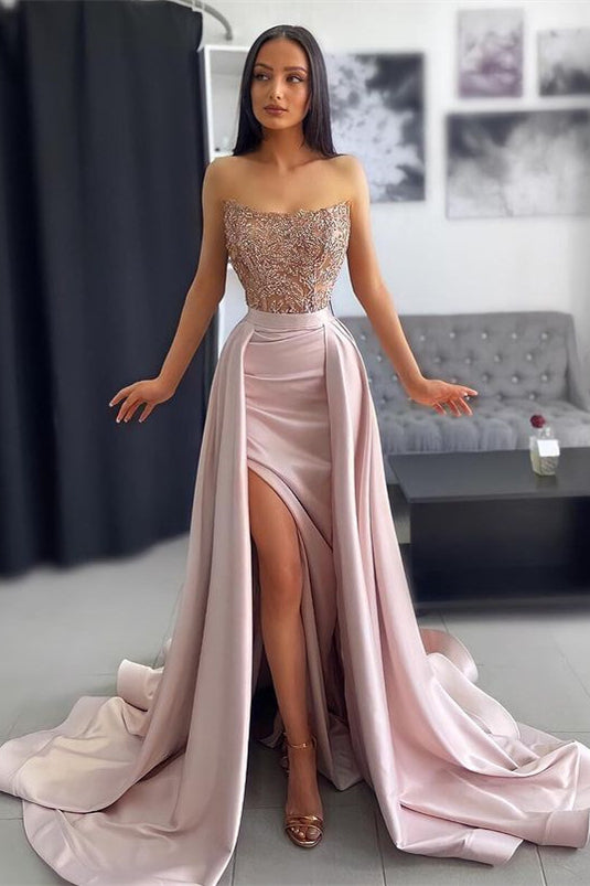 Pink Off-the-Shoulder Sleeveless Evening Dress with Applique Pleats BM bride