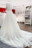 Elegant V-Neck Long A-Line Wedding Dress with Open Back and Tulle Lace BM bride