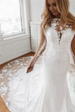 Sleeveless Jewel Lace Appliques Mermaid Wedding Dresses BM bride