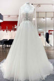 Elegant V-Neck Long A-Line Wedding Dress with Open Back and Tulle Lace BM bride