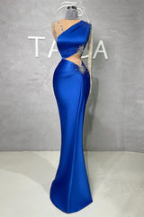 Charming Long Satin Column Mermaid Prom Dress With Beading-BMbride.com