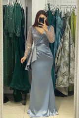 Charming Long V-Neck Long Sleeves Mermaid Prom Dress With Rhinestone-BMbride.com