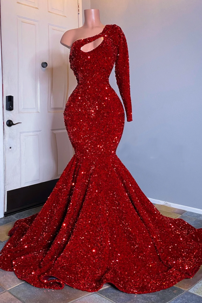 Long Sleeves Sequins Mermaid Prom Dress BM bride