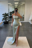 Sleeveless Strapless Long Mermaid Slit Evening Dress BM bride