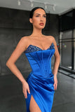 Royal Blue Mermaid Prom Dress with Sequin Split BM bride