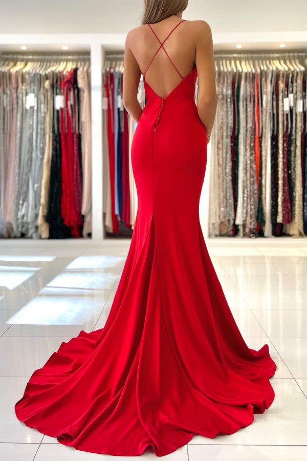 Red Mermaid Evening Dress Spaghetti Strap Long BM bride