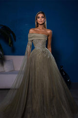 Designer A-line Off-the-shoulder Long Sleeves Sequined Prom Dress-BMbride.com