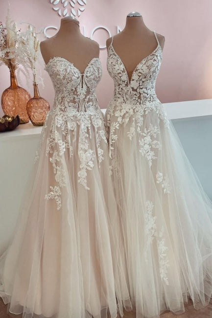 Designer Elegant A-Line Sweetheart Wedding Dresses With Lace-BMbride.com