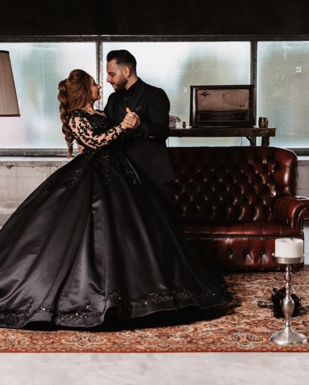 Black Long Ball Gown Wedding Dress With Sleeves BM bride