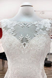 White Open Back Long Mermaid Wedding Dress with Tulle Lace BM bride