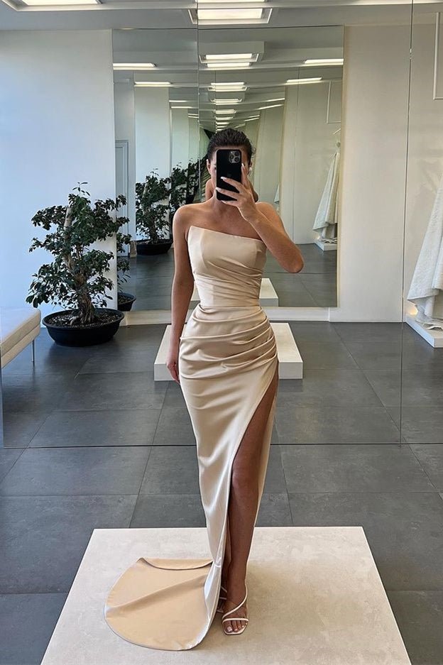 Sleeveless Strapless Long Mermaid Slit Evening Dress BM bride