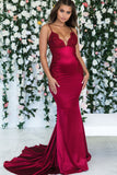 Burgundy Mermaid Lace Prom Dress Long BM bride