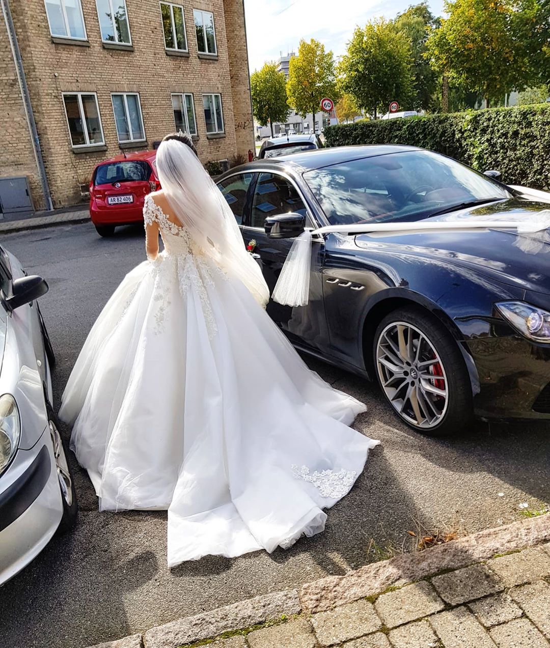 Long A-line Off-the-Shoulder Wedding Dress With Tulle Lace BM bride