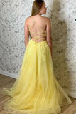 Yellow Lace Appliques Long Evening Dress BM bride