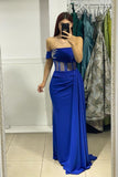 Royal Blue Strapless Off-The-Shoulder Prom Dress with Sequin Applique BM bride