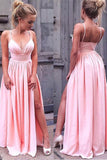 Spaghetti-Straps Pink Prom Dress with Slit BM bride