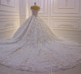 Off-the-shoulder A-Line Wedding Dress With Long Sleeves Appliques BM bride