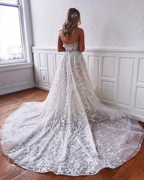 A-Line Floor-Length Wedding Dress with Sweetheart Lace