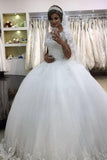 White Short Sleeve Ball Gown Wedding Dress with Lace BM bride