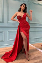 Elegant Long Red Fashion Mermaid Prom Evening Dress-BMbride.com