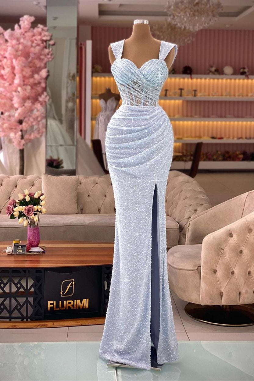 Elegant Sweetheart Sequined Sleeveless Prom Dress With Slit-BMbride.com