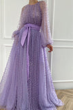 Lilac Jewel Mermaid Evening Dress with Pearls and Belt Online BM bride