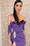 Off-the-Shoulder Purple Prom Dress with Split BM bride