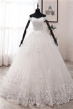 Off-the-shoulder Ball Gown Tulle Wedding Dress With Lace Appliques BM bride