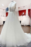 Elegant V-Neck Long A-Line Wedding Dress with Open Back and Tulle Lace BM bride