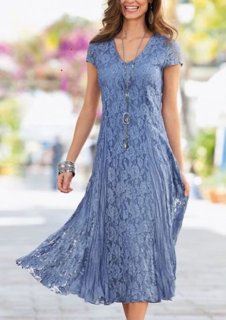 Glamorous V-neck Short sleeves A-line Lace Mother dress-BMbride.com