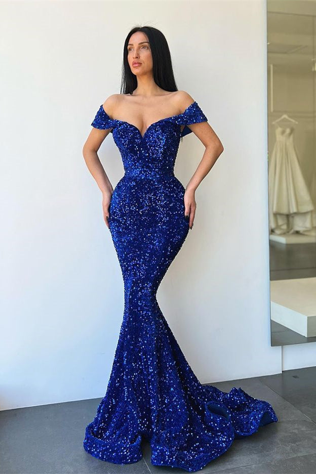 Glittering Sequins Sweetheart Off-the-shoulder Mermaid Prom Dresses-BMbride.com