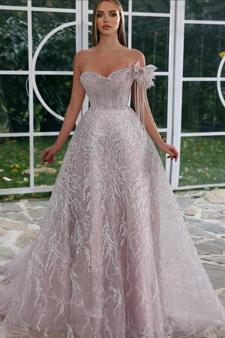 Gorgeous Sweetheart Off-the-shoulder Beading A-line Prom Dress-BMbride.com