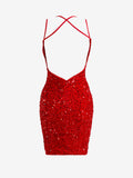 Eye-Catching Red Sheath Sequined Dress with Elegant Slit BM bride