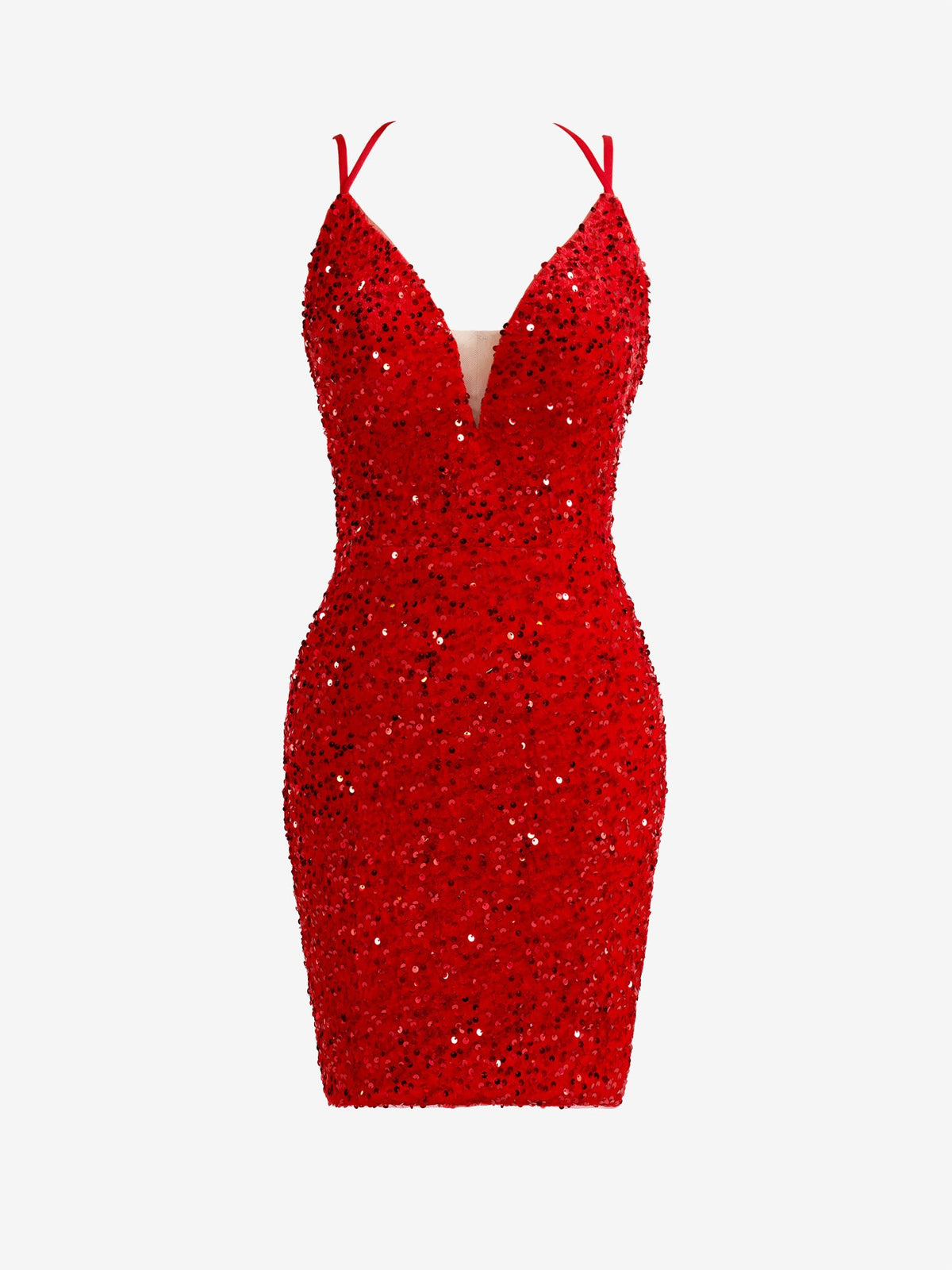 Eye-Catching Red Sheath Sequined Dress with Elegant Slit BM bride