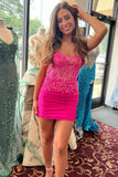 Stylish Backless Fitted Hot Pink Sequin Lace Homecoming Dress BM bride