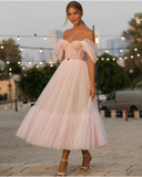 Dreamy A-Line Tulle Sweetheart Tea-Length Dress for a Whimsical Homecoming BM bride