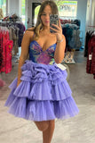 Enchanting Lavender Sequin V-Neck Ruffle Tiered Short Homecoming Dress BM bride