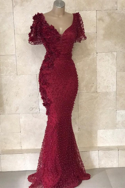 Long Evening dress burgundy with sleeves-BMbride.com