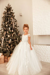 Lovely Long Princess Tulle Floor-length Flower Girl Dress-BMbride.com