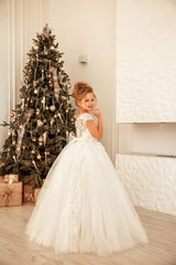 Lovely Long Princess Tulle Floor-length Flower Girl Dress-BMbride.com