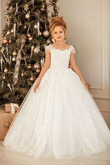 Lovely Long Princess Tulle Floor-length Flower Girl Dress-BMbride.com