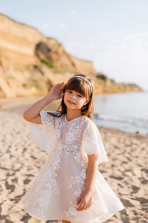 Lovely White A-line 3/4 Sleeves Appliques Flower Girls Dress With Lace-BMbride.com