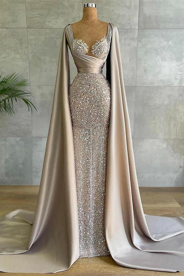 Luxurious Mermaid Long with Cape Sleeve Elegant Evening Dress-BMbride.com